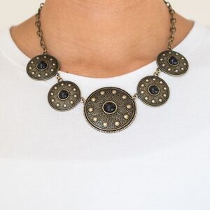 Bronze color medallions with black bead center necklace